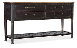 Hooker Furniture Americana Server With Rustic Oak Veneer, Carved Legs, Felt-Lined Drawers & Planked Shelf For Display Blacks 7050-75917-89