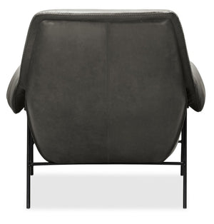 Hooker Furniture Ambroise Slouch Club Chair With Aniline Top-Grain Leather, Baseball Stitching & Slim Black Frame Grey CC317-096