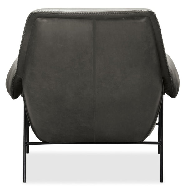 Hooker Furniture Ambroise Slouch Club Chair With Aniline Top-Grain Leather, Baseball Stitching & Slim Black Frame Grey CC317-096