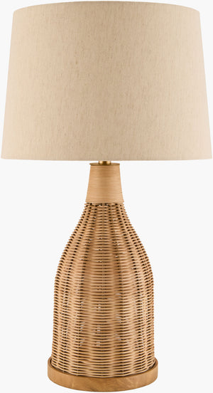 Surya Senja Coastal Charm 20" Accent Table Lamp With Rattan Body & Cotton Shade For Elegant Lighting Body, Beige,Base, Wheat,Shade, White,Finial, Gold,Harp, Metallic ,Brass,Cord, Translucent Rattan,Rattan,Cotton,Cotton,Iron Snj-001