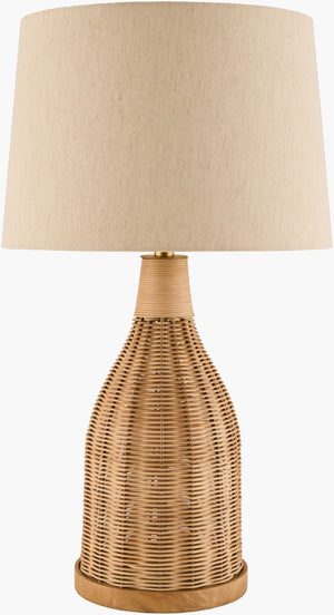 Surya Senja Woven Rattan Table Lamp with Cotton Shade for Coastal Bedroom Ambiance SNJ001-SET