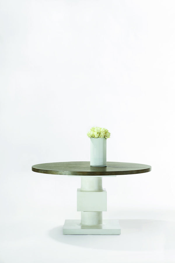 Bernhardt Bernhardt Newberry Round Dining Table With Rustic Gray Oak Top And White Plaster Sculptural Pedestal K1259