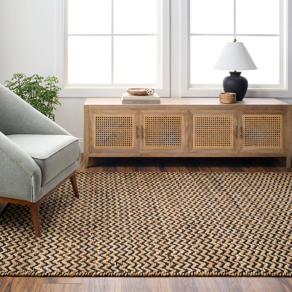 Livabliss Selanik Handwoven Jute Cotton Flatweave Runner Rug for Hallways and Entryways Beige, Black 5' x 7'6" SNK2302-576