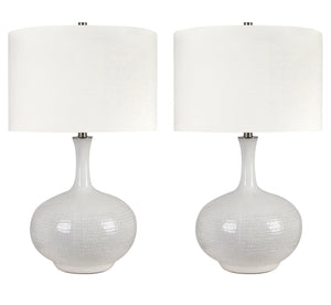 Crestview Collection 28.25"H Elegant Ceramic Table Lamp Set With Textured Design & White Linen Shade For Ambient Lighting   Cvap3127