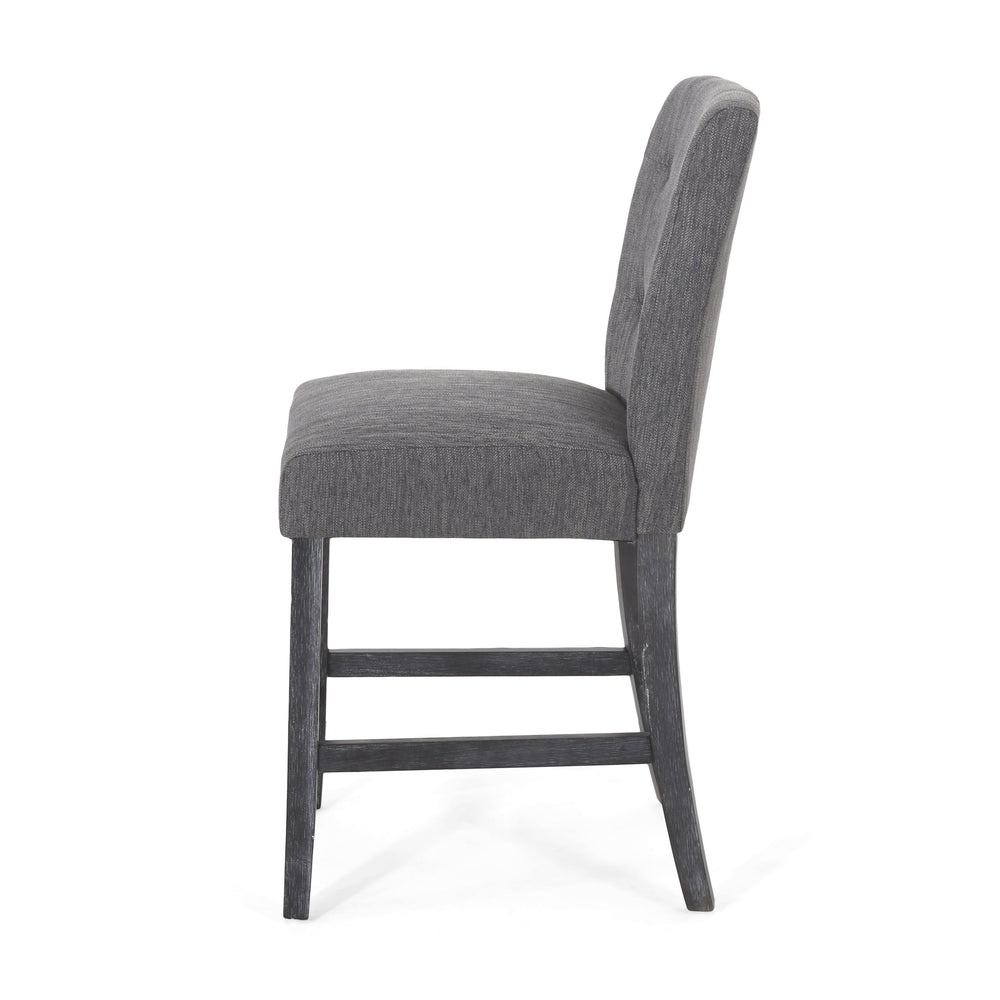 English Elm Christopher Knight Home® - Contemporary Button-Tufted Fabric Counter Stools Set of 2 with Espresso Legs, Waffle Stitch Comfort Charcoal 71254.00CHAR