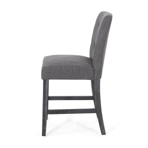 English Elm Christopher Knight Home® - Contemporary Button-Tufted Fabric Counter Stools Set of 2 with Espresso Legs, Waffle Stitch Comfort Charcoal 71254.00CHAR