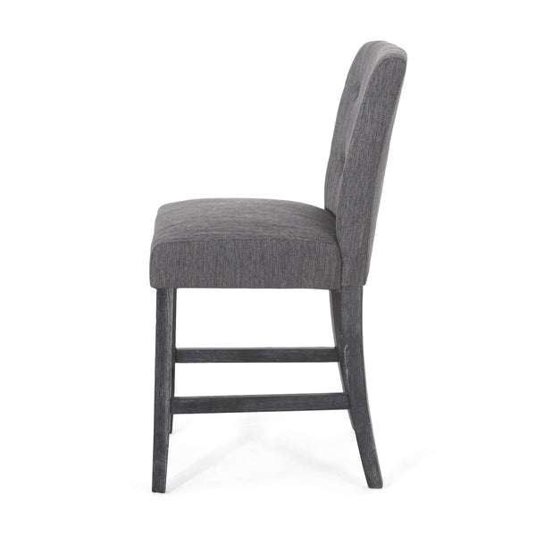 English Elm Christopher Knight Home® - Contemporary Button-Tufted Fabric Counter Stools Set of 2 with Espresso Legs, Waffle Stitch Comfort Charcoal 71254.00CHAR