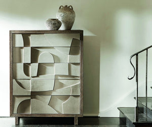 Bernhardt Bernhardt Casa Paros Tall Drawer Chest Reimagined: Rustic Modern 5-Drawer Faux Concrete Fronts, Playa Wood Finish With Soft-Close Mechanism 317118