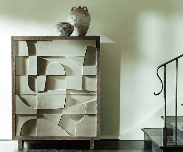 Bernhardt Bernhardt Casa Paros Tall Drawer Chest Reimagined: Rustic Modern 5-Drawer Faux Concrete Fronts, Playa Wood Finish With Soft-Close Mechanism 317118