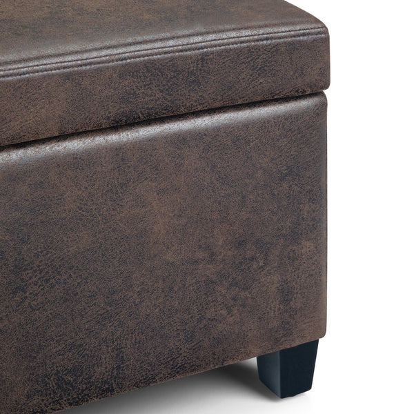 English Elm Avalon Storage Ottoman Bench - Stylish Distressed Brown Faux Leather With Hidden Storage & Safety Features B136P158641