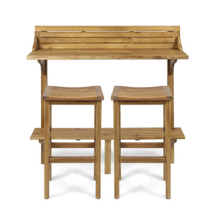 English Elm 3-piece Acacia Balcony Bar Set Railing Mount with Shelf and Two Stools Outdoor 62980.00