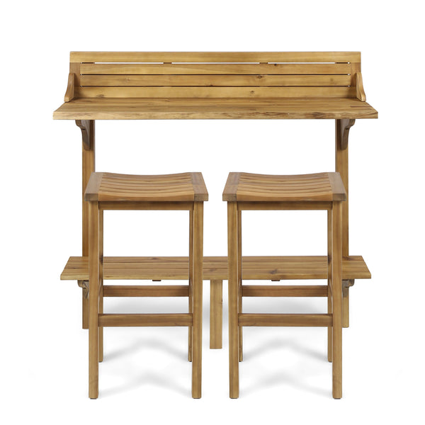 English Elm 3-piece Acacia Balcony Bar Set Railing Mount with Shelf and Two Stools Outdoor 62980.00