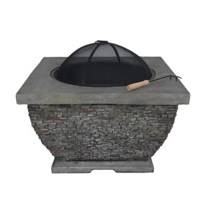 English Elm 32" Square Mgo Concrete Wood Burning Fire Pit Handcrafted for Outdoor Patios 62392.00GRY