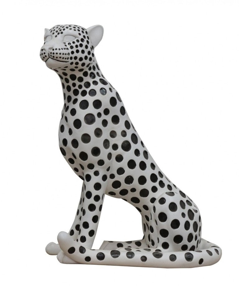 VIG Furniture Snow Leopard Contemporary White & Black Polyresin Sculpture, 20"X11"X24" Durable Ready-Display Accent VGTHCH0225-3