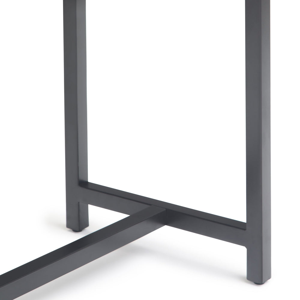 English Elm Banting Mid Century Wide Console Table Walnut Brown – Solid Rubberwood, 3 Drawers, Industrial Metal Base B136P158452