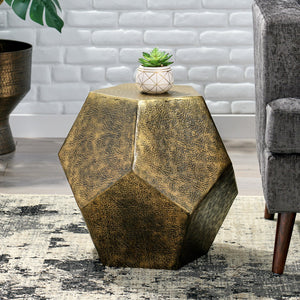 English Elm Hexagonal Handcrafted Aluminum Side Table Sculptural Glam Accent for Modern Living 71297.00