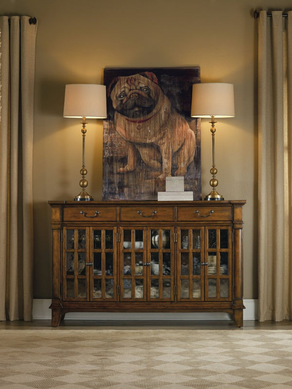 Hooker Furniture Tynecastle Chestnut Alder Buffet With Seeded Glass, Aged Copper Hardware & Felt-Lined Drawers (98) 5323-75900