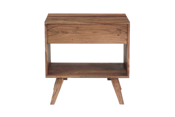 Porter Designs Porter Fusion Solid Sheesham Wood Nightstand Table - Mid-century Modern Design With Flared Legs Light Brown Wood 04-117-04-6750n