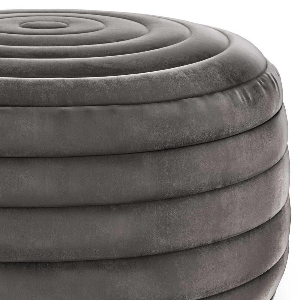 English Elm Vivienne Velvet Round Pouf Ottoman — Turquoise Handcrafted Footstool, Supportive Polystyrene Fill Dark Gray B136P159344
