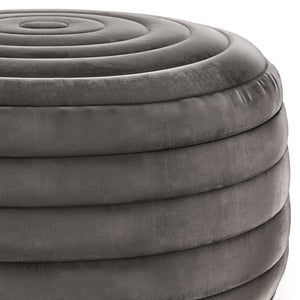 English Elm Vivienne Velvet Round Pouf Ottoman — Turquoise Handcrafted Footstool, Supportive Polystyrene Fill Dark Gray B136P159344