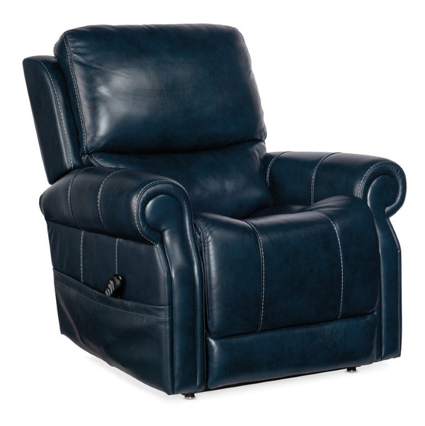 Hooker Furniture Eisley Power Recliner In Sorrento Night Seas Leather With Motorized Headrest, Lumbar & Lift Support Dark Blue RC602-PHLL4-049