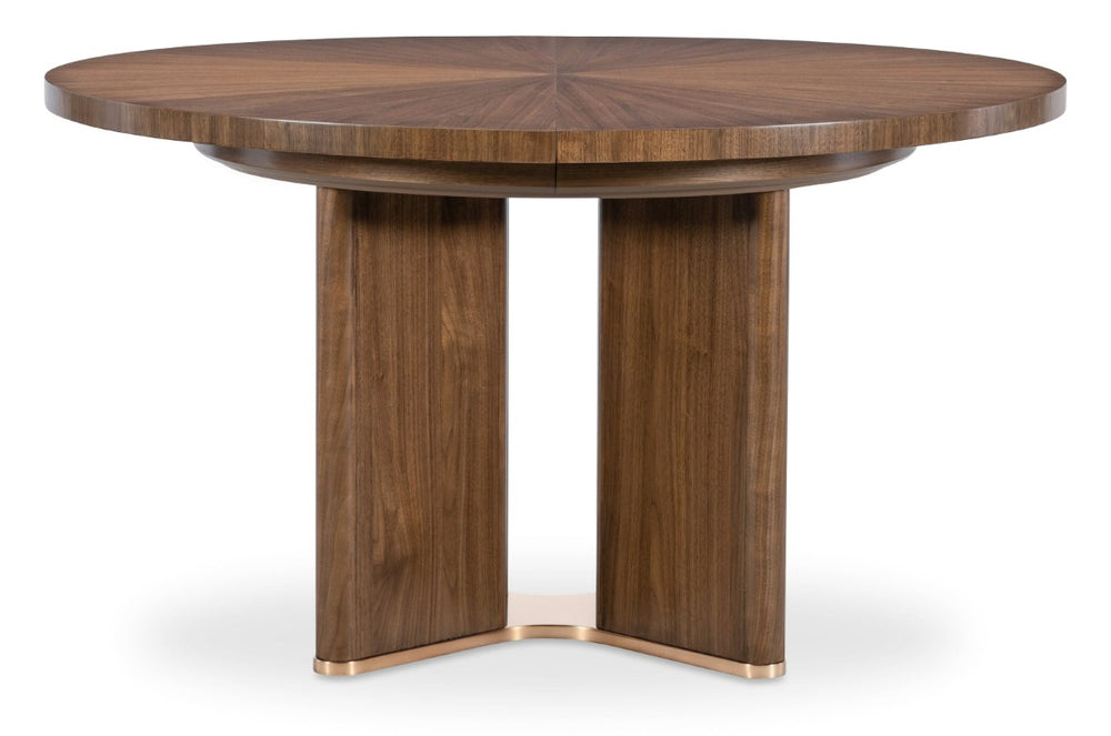 Hooker Furniture Eleana Starburst Walnut Round Dining Table With Sunlit Bronze Pedestal And Removable 20" Leaf 7252-75203-85