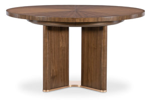 Hooker Furniture Eleana Starburst Walnut Round Dining Table With Sunlit Bronze Pedestal And Removable 20" Leaf 7252-75203-85