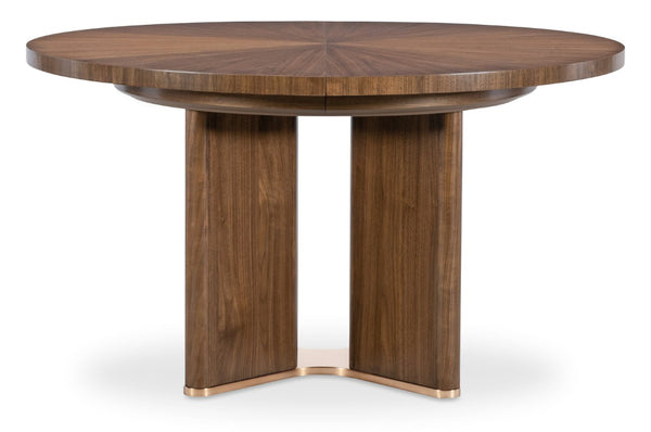 Hooker Furniture Eleana Starburst Walnut Round Dining Table With Sunlit Bronze Pedestal And Removable 20" Leaf 7252-75203-85