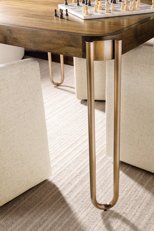 Hooker Furniture Commerce and Market Square Walnut Veneer Dining Table with Bronze Metal Base 7228-75028-85
