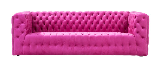 Pasargad Home Vicenza Collection Velvet Tufted Sofa - Bold Comfort With Timeless Transitional Style Fuschia Velvet Sofa-310-3