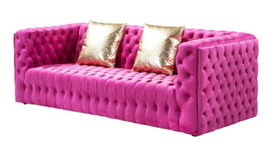 Pasargad Home Vicenza Collection Velvet Tufted Sofa - Bold Comfort With Timeless Transitional Style Fuschia Velvet Sofa-310-3