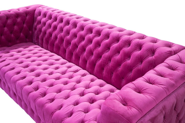 Pasargad Home Vicenza Collection Velvet Tufted Sofa - Bold Comfort With Timeless Transitional Style Fuschia Velvet Sofa-310-3