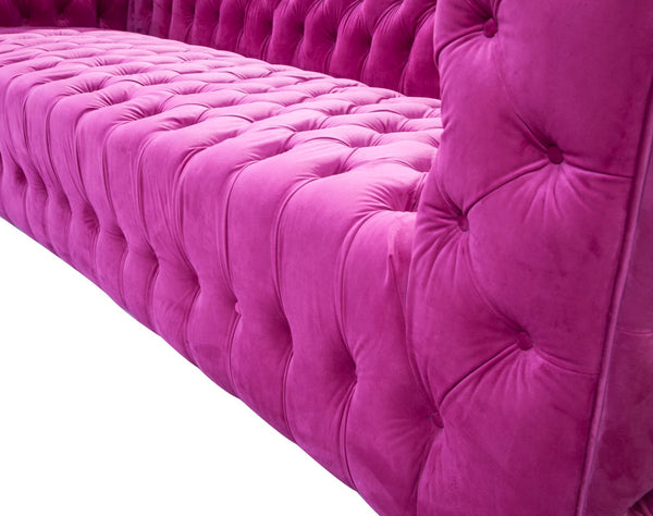 Pasargad Home Vicenza Collection Velvet Tufted Sofa - Bold Comfort With Timeless Transitional Style Fuschia Velvet Sofa-310-3