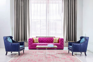 Pasargad Home Vicenza Collection Velvet Tufted Sofa - Bold Comfort With Timeless Transitional Style Fuschia Velvet Sofa-310-3