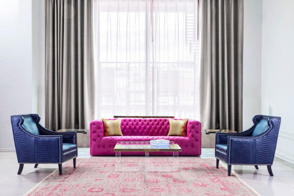 Pasargad Home Vicenza Collection Velvet Tufted Sofa - Bold Comfort With Timeless Transitional Style Fuschia Velvet Sofa-310-3