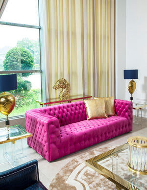 Pasargad Home Vicenza Collection Velvet Tufted Sofa - Bold Comfort With Timeless Transitional Style Fuschia Velvet Sofa-310-3