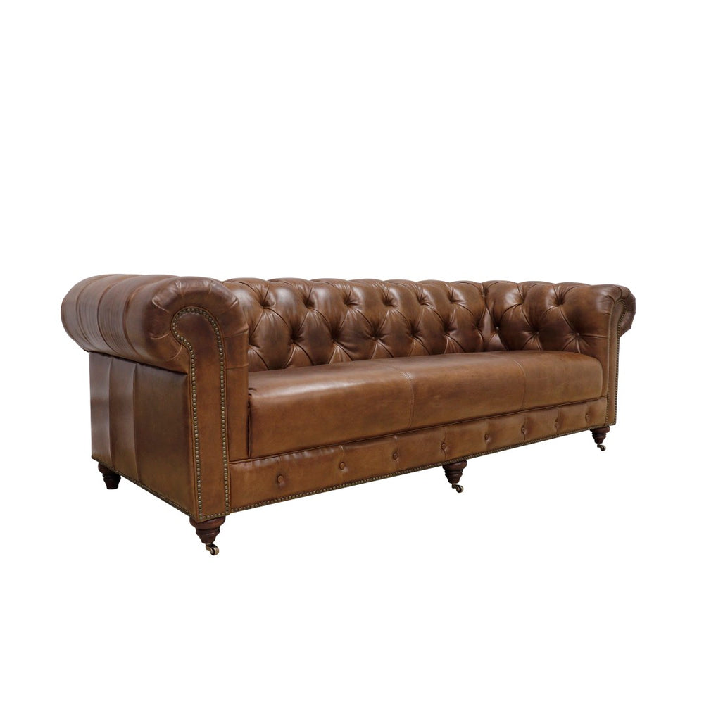 Pasargad Home Paris Club Luxurious Tufted Leather Chester Bay Sofa with Elegant Nail Head Trim