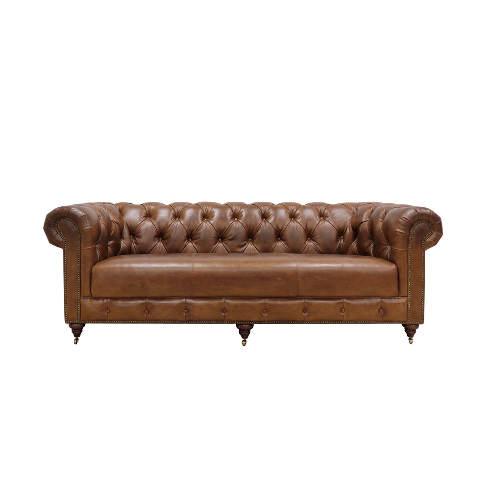 Pasargad Home Paris Club Luxurious Tufted Leather Chester Bay Sofa with Elegant Nail Head Trim