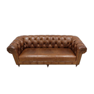 Pasargad Home Paris Club Luxurious Tufted Leather Chester Bay Sofa with Elegant Nail Head Trim