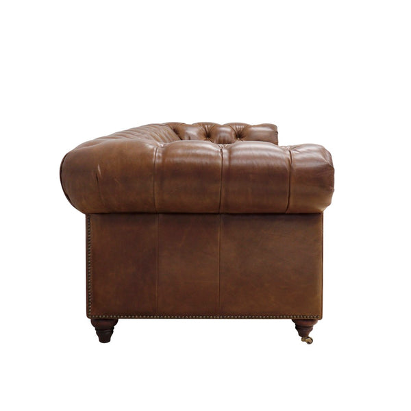Pasargad Home Paris Club Luxurious Tufted Leather Chester Bay Sofa with Elegant Nail Head Trim