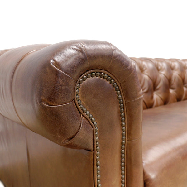 Pasargad Home Paris Club Luxurious Tufted Leather Chester Bay Sofa with Elegant Nail Head Trim