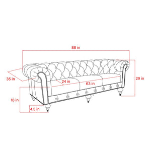 Pasargad Home Paris Club Luxurious Tufted Leather Chester Bay Sofa with Elegant Nail Head Trim
