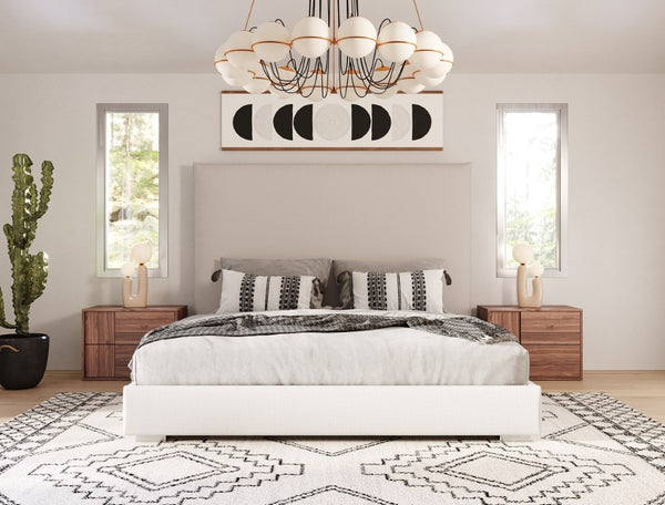 VIG Furniture Sogno Italian Queen Bed With High Beige Fabric Headboard, Platform Ortho Slats, Chrome Legs VGAC-SOGNO-BED-HH-Q
