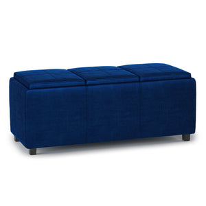 English Elm Avalon Storage Ottoman - Luxurious Blue Velvet With Hidden Storage & Versatile Serving Trays B136P158251