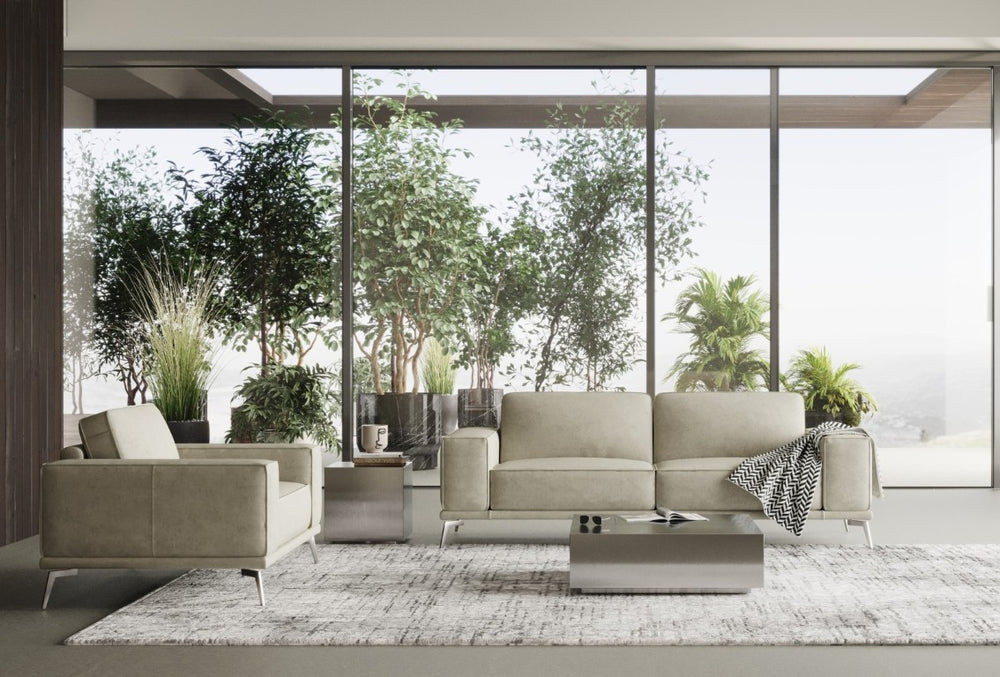 VIG Furniture Soho Nubuck Italian Leather Sofa In Maya Cloud Taupe — 96" Modern Design, Exposed Stitch & Steel Legs VGCCSOHO-SF-CL-GRY-S