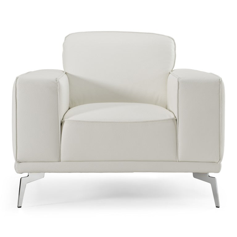 VIG Furniture Soho Italian White Leather Armchair In Sissi White — Contemporary Craftsmanship, Stainless Steel Legs, Deep Comfort VGDTSOHO-WHT-CH