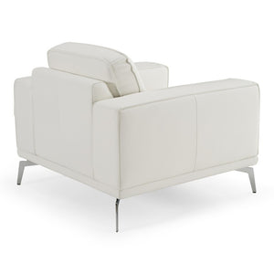 VIG Furniture Soho Italian White Leather Armchair In Sissi White — Contemporary Craftsmanship, Stainless Steel Legs, Deep Comfort VGDTSOHO-WHT-CH