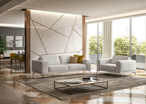 VIG Furniture Soho Italian Leather Sofa In Sissi White — Contemporary 96" Minimalist Design, Exposed Stitching & Stainless Legs VGCCSOHO-WHT-S