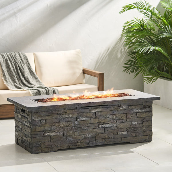 English Elm 56" Rectangular Mgo Propane Fire Pit with Faux Stone Finish for Patio Entertaining 63666.00-50K