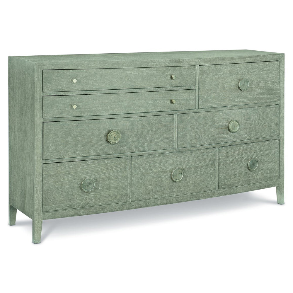 Bernhardt Bernhardt Linea Bowed-Front Dresser 68" — Rustic-Modern Oak Veneer, 8 Drawers, Textured Graphite Hardware 384054G